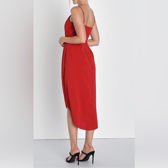 Lulus Reinette High-Low Midi Cocktail Dress w/ Skinny Straps & V-Neck NWT - Picture 3 of 7
